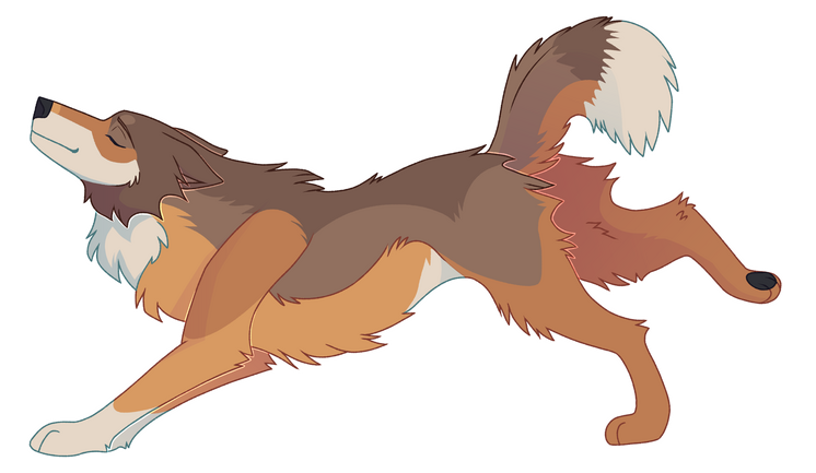 Wolf cartoon character stretching.